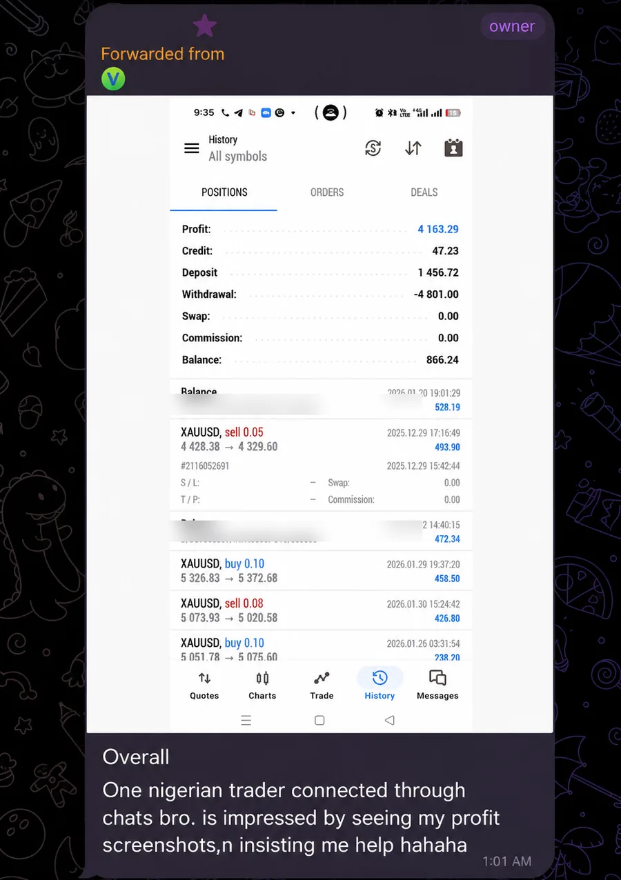 Screenshot of a trading result