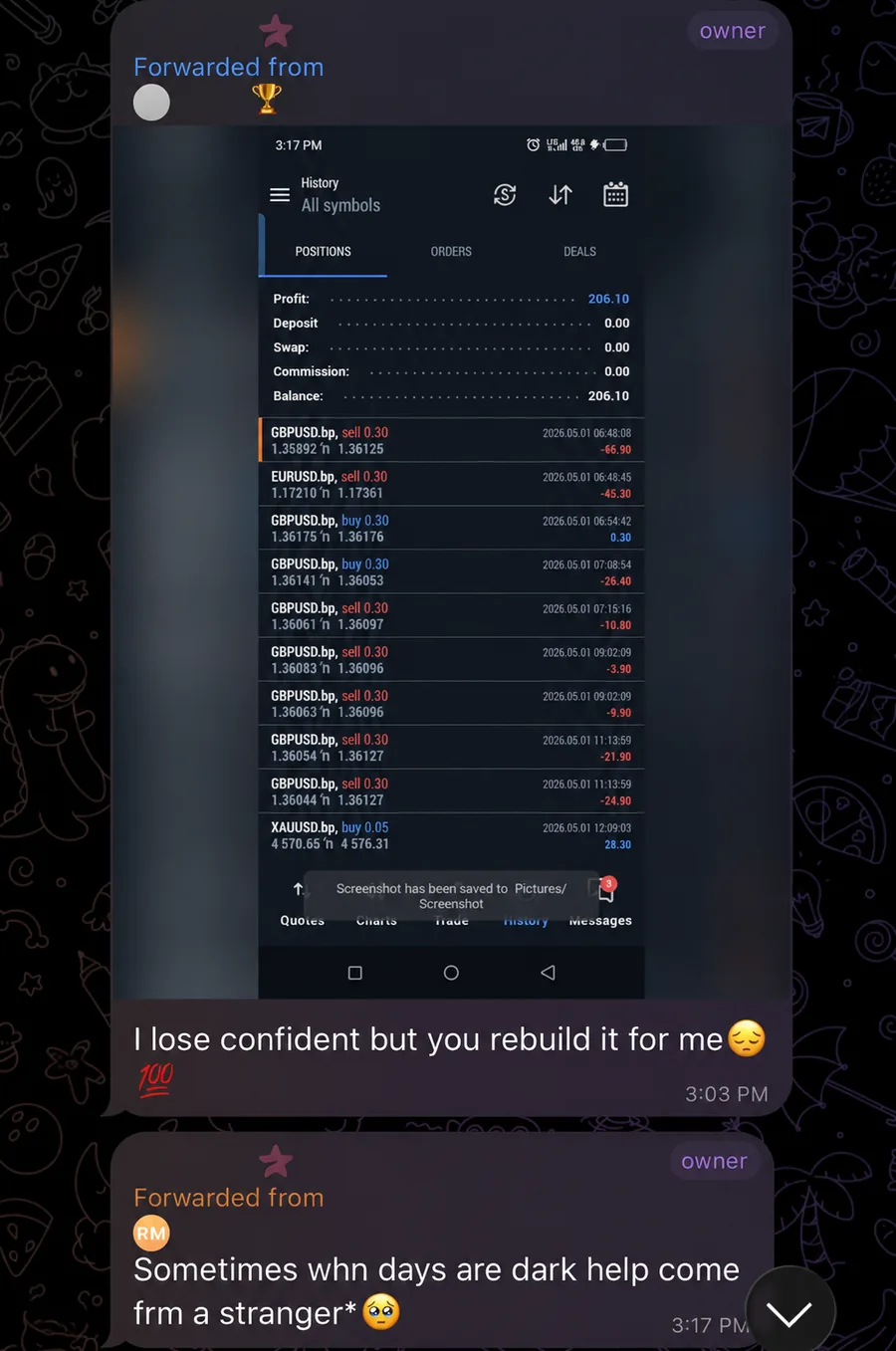 Screenshot of a trading result