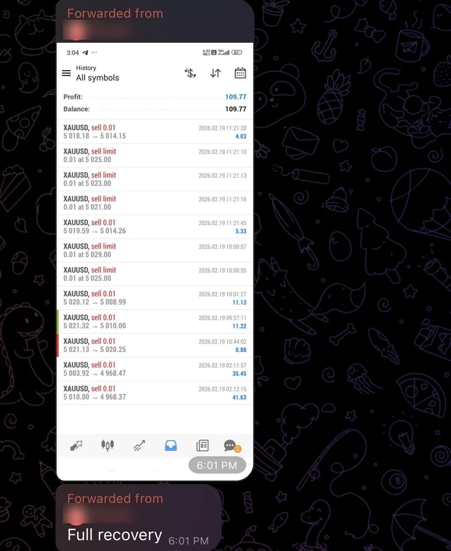 Screenshot of a trading result